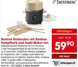 Interspar Bestron Reiskocher mit Bambus Dampfkorb und Sushi Maker Set Angebot