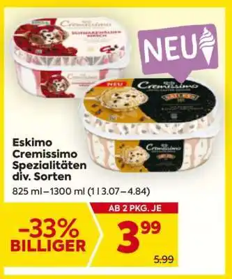 Billa Eskimo Cremissimo Spezialitäten div. Sorten Angebot
