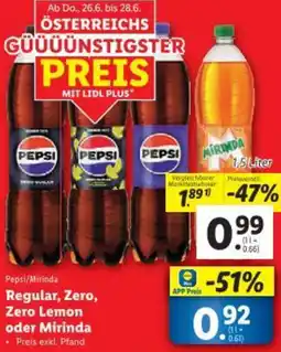 Lidl Pepsi/Mirinda Regular, Zero, Zero Lemon oder Mirinda Angebot