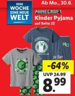 Lidl MINECRAFT Kinder Pyjama Angebot