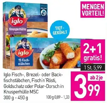 Sutterlüty Iglo Fisch-, Brezel- oder Back- fischstäbchen, Fisch'n'Rösti, Goldschatz oder Polar-Dorsch in Knusperhülle MSC Angebot