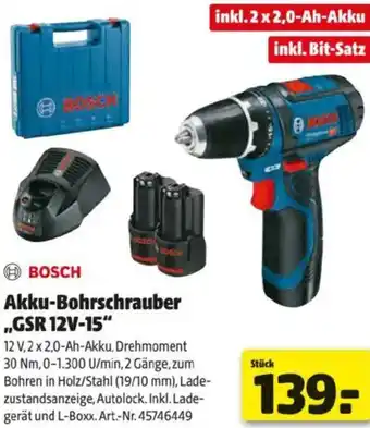 Hagebau BOSCH Akku-Bohrschrauber GSR 12V-15 Angebot
