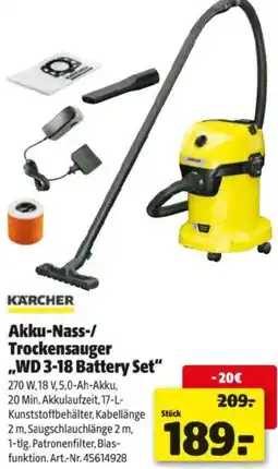 Hagebau KÄRCHER Akku Nass Trockensauger WD 3-18 Battery Set Angebot