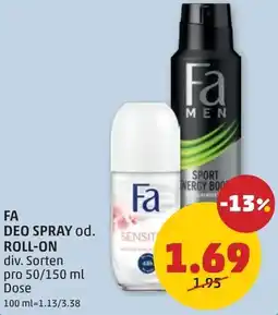PENNY Fa deo spray od. roll-on Angebot