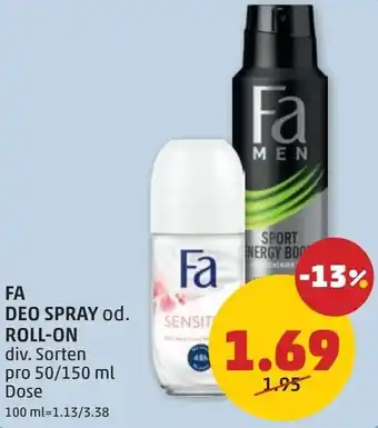 PENNY Fa deo spray od. roll-on Angebot