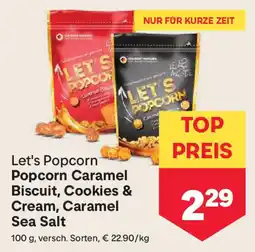 MPreis Let's Popcorn Popcorn Caramel Biscuit, Cookies & Cream, Caramel Sea Salt Angebot