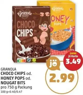 PENNY Granola choco chips od. honey pops od. nougat bits Angebot