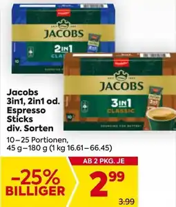 Billa Jacobs 3in1, 2in1 od. Espresso Sticks Angebot