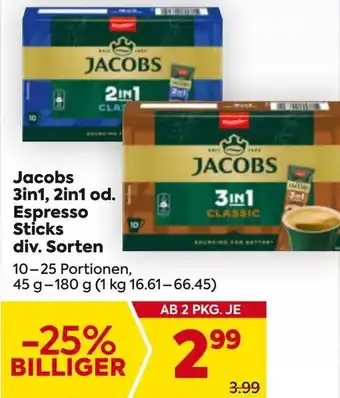 Billa Jacobs 3in1, 2in1 od. Espresso Sticks Angebot