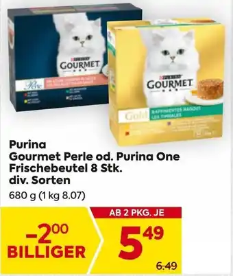 Billa Purina Gourmet Perle od. Purina One Frischebeutel Angebot
