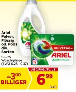 Billa Ariel Pulver Flüssig od. Pods Angebot