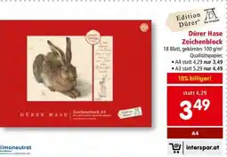 Interspar Dürer Hase Zeichenblock Angebot