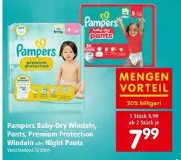 Interspar Pampers Baby-Dry Windeln, Pants, Premium Protection Windeln oder Night Pants Angebot