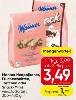 Spar Manner Neapolitaner, Fruchtschnitten, Törtchen oder Snack-Minis versch. Sorten Angebot