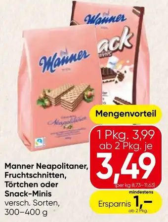 Spar Manner Neapolitaner, Fruchtschnitten, Törtchen oder Snack-Minis versch. Sorten Angebot