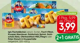 Spar Iglo Fischstäbchen versch. Sorten, Fisch'n'Rösti, Knusper Abenteuer, Goldschatz Spinat Angebot