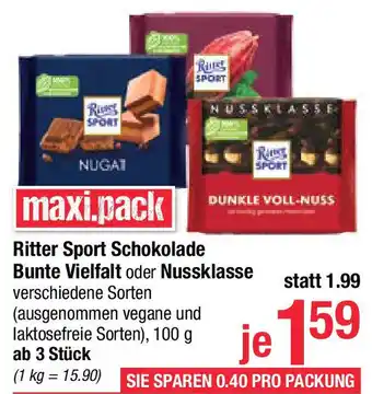 Maximarkt Ritter Sport Schokolade Bunte Vielfalt oder Nussklasse Angebot