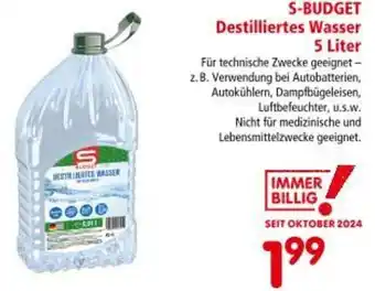 Interspar S-budget Destilliertes Wasser Angebot