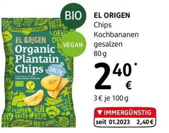 dm EL ORIGEN Chips Kochbananen gesalzen Bio Angebot