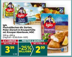Billa Iglo Fischstäbchen, div. Sorten, Polar-Dorsch in Knusperhülle od. Knusper Abenteuer, MSC Angebot