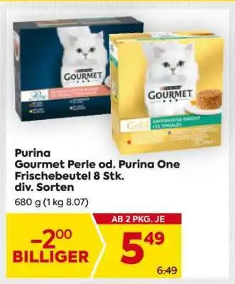 Billa Purina Gourmet Perle od. Purina One Frischebeutel 8 Stk. div. Sorten Angebot