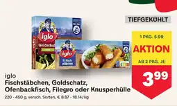 MPreis iglo Fischstäbchen, Goldschatz, Ofenbackfisch, Filegro oder Knusperhülle Angebot