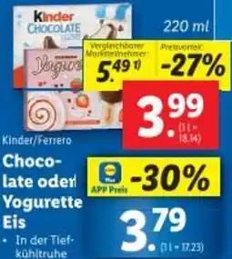 Lidl Kinder/Ferrero Choco late oder Yogurette Eis Angebot