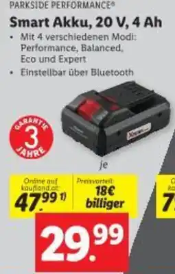 Lidl Parkside Performance Smart Akku, 20 V, 4 Ah Angebot