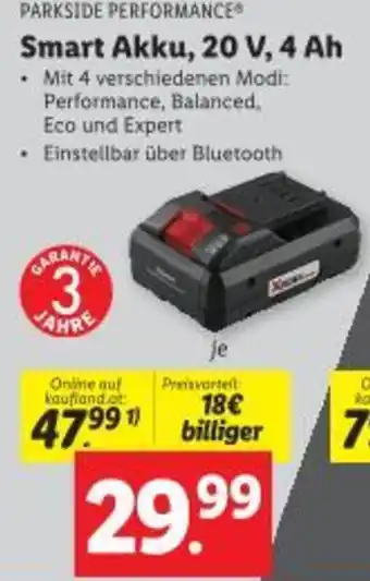 Lidl Parkside Performance Smart Akku, 20 V, 4 Ah Angebot