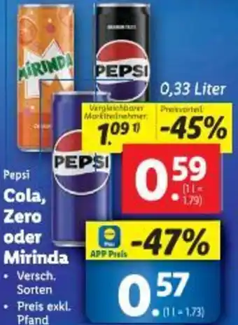 Lidl Pepsi Cola, Zero oder Mirinda Angebot