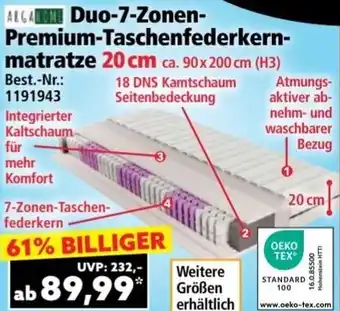 Norma AŁGAROME Duo 7 Zonen Premium Taschenfederkern matratze Angebot
