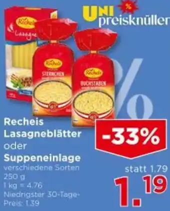 Unimarkt Recheis Lasagneblätter oder Suppeneinlage Angebot