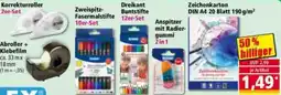 Norma Korrekturroller , Abroller + Klebefilm, Zweispitz- Buntstifte Fasermalstifte, Anspitzer mit Radier Angebot