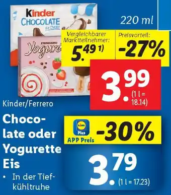 Lidl Kinder Ferrero Chocolate oder Yogurette Eis Angebot