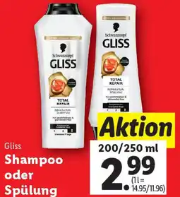 Lidl Gliss Shampoo oder Spülung Angebot