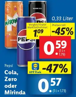 Lidl Pepsi Cola, Zero oder Mirinda Angebot