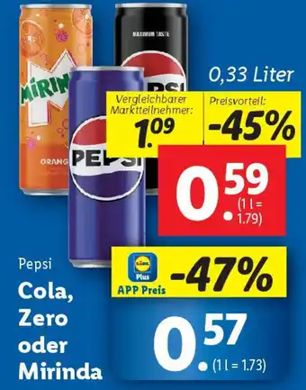 Lidl Pepsi Cola, Zero oder Mirinda Angebot