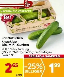Billa Ja! Natürlich knackige Bio Mini Gurken Angebot
