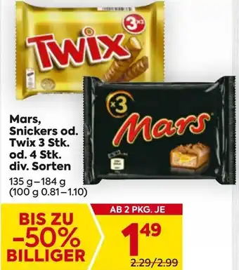 Billa Mars, Snickers od. Twix Angebot