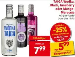 Interspar TAIGA Wodka, Black, Juneberry oder Mango- Maracuja Angebot