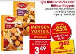 Interspar Iglo Hühner Sticks oder Hühner Nuggets Angebot