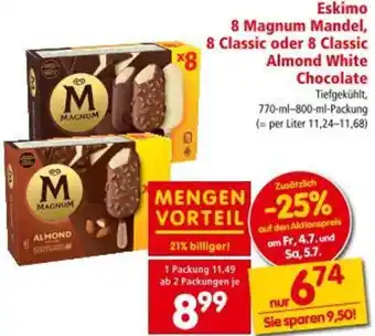 Interspar Eskimo 8 Magnum Mandel, 8 Classic oder 8 Classic Almond White Chocolate Angebot
