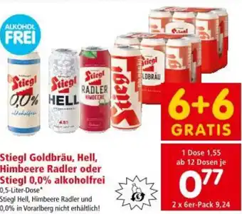 Interspar Stiegl Goldbräu, Hell, Himbeere Radler oder Stiegl 0,0% alkoholfrei Angebot