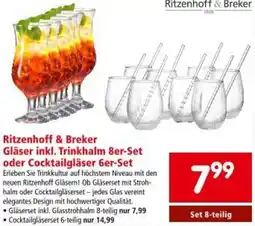 Interspar Ritzenhoff & Breker Gläser inkl. Trinkhalm 8er-Set oder Cocktailgläser 6er-Set Angebot