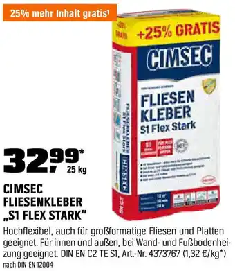 OBI Cimsec fliesenkleber s1 flex stark Angebot