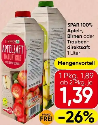 Spar SPAR 100% Apfel-, Birnen oder Trauben- direktsaft Angebot