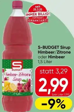 Spar S-BUDGET Sirup Himbeer/Zitrone oder Himbeer Angebot