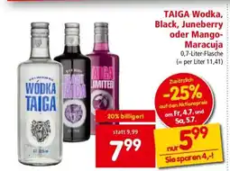 Interspar TAIGA Wodka, Black, Juneberry oder Mango-Maracuja Angebot