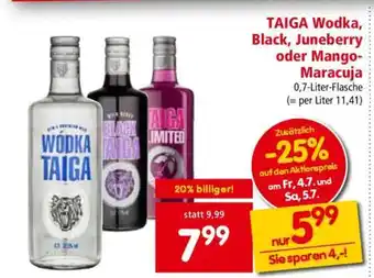Interspar TAIGA Wodka, Black, Juneberry oder Mango-Maracuja Angebot