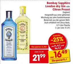 Interspar Bombay Sapphire London Dry Gin oder Citron Pressé Angebot